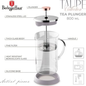Berlinger Haus ZAPARZACZ TŁOKOWY DO KAWY HERBATY 800ml BERLINGER HAUS BH-8589 TAUPE 7