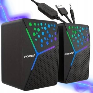Głośniki komputerowe . FOREV GŁOŚNIKI STERO CZARNE PC PODŚWIETLANE FV-206 1