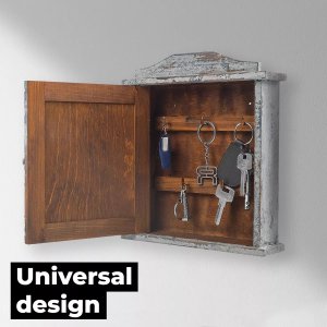 Snowsport Szara skrzynka na klucze Wandbox z 6 haczykami, malowana w stylu retro vintage loft, industrialnym 3