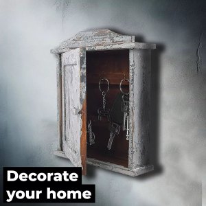 Snowsport Szara skrzynka na klucze Wandbox z 6 haczykami, malowana w stylu retro vintage loft, industrialnym 4