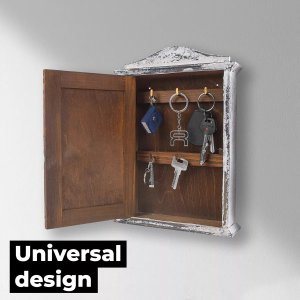 Snowsport Biała skrzynka na klucze Wandbox z 6 haczykami, malowana w stylu retro vintage loft, industrialnym 3