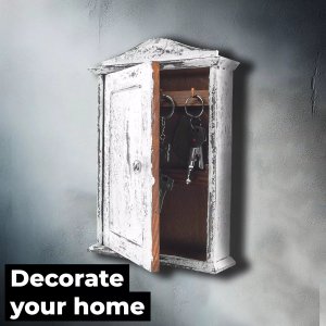 Snowsport Biała skrzynka na klucze Wandbox z 6 haczykami, malowana w stylu retro vintage loft, industrialnym 5