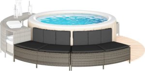vidaXL Ławki do spa, z poduszkami, 2 szt., szare, polirattan 1