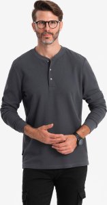 Ombre Męski longsleeve zapinany pod szyją z dzianiny waflowej  grafitowy V3 OM-LSCL-0120 XXL 1