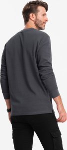 Ombre Męski longsleeve zapinany pod szyją z dzianiny waflowej  grafitowy V3 OM-LSCL-0120 M 5