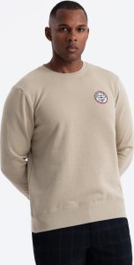 Ombre Nierozpinana dresowa bluza męska z naszywką w stylu college  piaskowa V3 OM-SSNZ-0134 XL 1