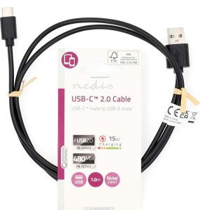 Kabel USB Nedis USB-A - USB-C 1 m Czarny (CCGL60600BK10) 3