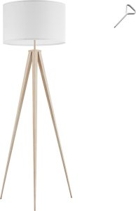 Lampa podłogowa Tectake Lampa podłogowa Lunaris, tekstylny klosz, trójnożna rama - dąb 1