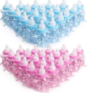 Mikamax Niebieski Zestaw na Baby Shower, Chrzciny, Podziękowania dla Gości - Butla + 30 Mini Butelek 4