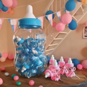Mikamax Niebieski Zestaw na Baby Shower, Chrzciny, Podziękowania dla Gości - Butla + 30 Mini Butelek 6