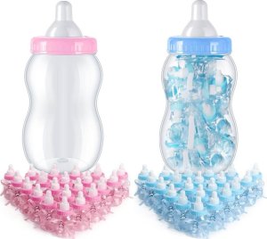 Mikamax Różowy Zestaw na Baby Shower, Chrzciny, Podziękowania dla Gości - Butla + 30 Mini Butelek 3