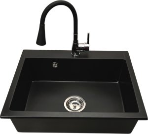 Zlewozmywak PREHNIT Zlewozmywak jednokomorowy ELAN czarny + bateria Flex LAGUNA 1