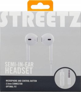 Słuchawki Streetz E100 Semi-in-ear headset, answer button, 3.5mm, mic, white 1