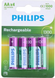 Philips Philips Rechargeables Battery R6B4A130/10, Rechargeable battery, Nickel-Metal Hydride (NiMH), 1.2 V, 1300 mAh, 2 year(s), 78 g 1