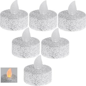 Affek Design ZESTAW 6 ŚWIECZEK LAMPEK TEA LIGHT LED SREBRNY BROKAT 1