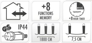 Lampki choinkowe Koopman Lampki choinkowe łańcuch świetlny 240 LED timer ciepły biały 5