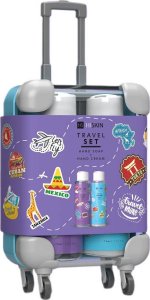 Alkotest HISKIN_SET Travel Mini Walizka mydło do rąk 75ml + krem do rąk 75ml Fioletowa 1