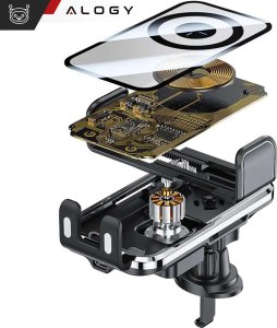 Alogy Uchwyt samochodowy indukcyjna ładowarka Qi 15W do kratki wentylacyjnej samochodu, kratki do telefonu 6.9", czarny 13
