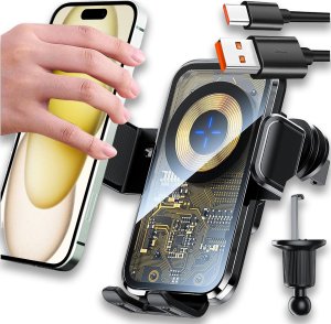 Alogy Uchwyt samochodowy indukcyjna ładowarka Qi 15W do kratki wentylacyjnej samochodu, kratki do telefonu 6.9", czarny 16