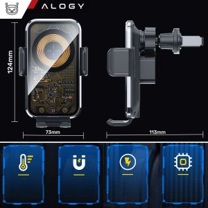 Alogy Uchwyt samochodowy indukcyjna ładowarka Qi 15W do kratki wentylacyjnej samochodu, kratki do telefonu 6.9", czarny 2