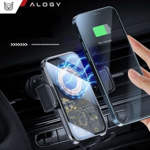 Alogy Uchwyt samochodowy indukcyjna ładowarka Qi 15W do kratki wentylacyjnej samochodu, kratki do telefonu 6.9", czarny 3