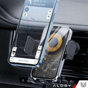 Alogy Uchwyt samochodowy indukcyjna ładowarka Qi 15W do kratki wentylacyjnej samochodu, kratki do telefonu 6.9", czarny 4