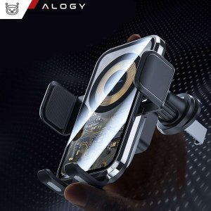 Alogy Uchwyt samochodowy indukcyjna ładowarka Qi 15W do kratki wentylacyjnej samochodu, kratki do telefonu 6.9", czarny 6