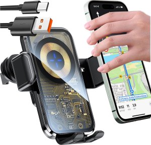 Alogy Uchwyt samochodowy indukcyjna ładowarka Qi 15W do kratki wentylacyjnej samochodu, kratki do telefonu 6.9", czarny 7