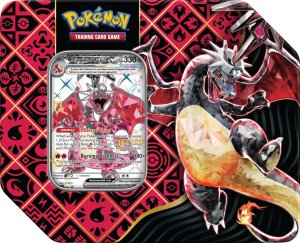 Pokemon Pokemon TCG CHARIZARD Paldean Fates Tin duża puszka 5 boosterów +promo ORYGINALNE KARTY 1