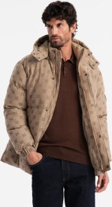 Kurtka męska Ombre Żakardowa wzorzysta kurtka męska typu puffer brązowa V2 OM-JAHP-0195 XL 1