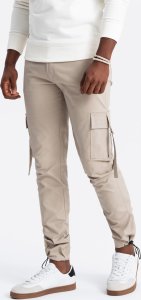 Ombre Męskie spodnie cargo STRAIGHT LEG z paskami na kieszeniach  piaskowe V2 OM-PACG-0197 M 1