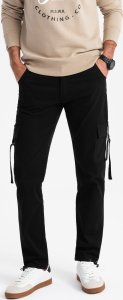 Ombre Spodnie męskie cargo STRAIGHT LEG z paskami na kieszeniach  czarne V4 OM-PACG-0197 M 1