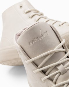 Ombre Wysokie męskie buty trampki z gumowym noskiem  kremowe V1 OM-FOSH-0138 45 2