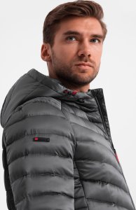 Kurtka męska Ombre Lekko ocieplona pikowana kurtka męska z satynowym wykończeniem  grafitowa V14 OM-JALP-0180 XL 2