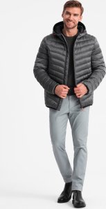 Kurtka męska Ombre Lekko ocieplona pikowana kurtka męska z satynowym wykończeniem  grafitowa V14 OM-JALP-0180 XL 4