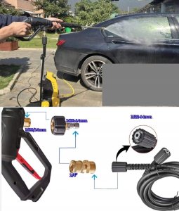 Myjka ciśnieniowa Rosfix Pistolet do myjki ciśnieniowej Pro Clean Gun PCG1 z przyłączem M22x1,5; trzpień 14mm + lanca z szybkozłączką 1/4" 3