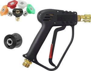 Myjka ciśnieniowa Rosfix Pistolet do myjki ciśnieniowej 5000PSI z gwintem przyłączeniowym 22mm i szybkozłączką 1/4" do Krcher Click + zestaw 5 dysz 15