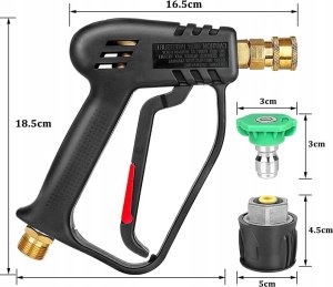 Myjka ciśnieniowa Rosfix Pistolet do myjki ciśnieniowej 5000PSI z gwintem przyłączeniowym 22mm i szybkozłączką 1/4" do Krcher Click + zestaw 5 dysz 3