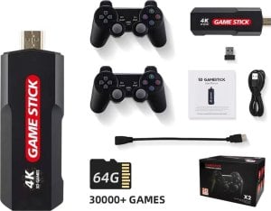 Ultra Parts MOCNA KONSOLA RETRO 4K 30000 GIER + 2 PADY + KARTA 64GB GAME STICK GRA TV 1