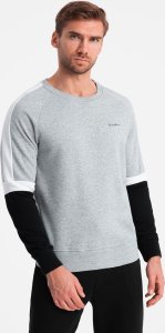 Ombre Trójkolorowa męska bluza dresowa z raglanowymi rękawami  szara V1 OM-SSNZ-22FW-003 S 1