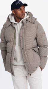 Kurtka męska Ombre Mocno ocieplana męska kurtka typu puffer w pepitkę  brązowa V1 OM-JAHP-0174 L 1