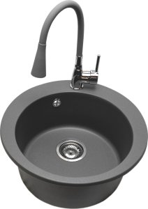 Zlewozmywak PREHNIT Zlewozmywak jednokomorowy VIVA szary + bateria flex LAGUNA 1
