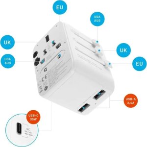 Fixed Fixed | Voyager World Adapter | FIXCT30-1C2A-WH | USB-A/USB-C | Travel Adapter 12