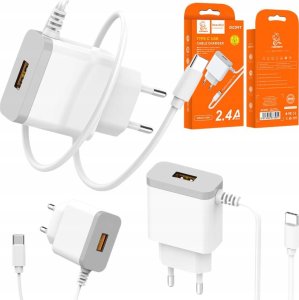 Ładowarka . DENMEN BIAŁA ŁADOWARKA SIECIOWA USB +  KABEL TYP-C DC09T-W 1