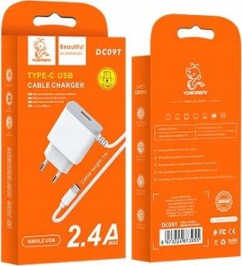 Ładowarka . DENMEN BIAŁA ŁADOWARKA SIECIOWA USB +  KABEL TYP-C DC09T-W 4