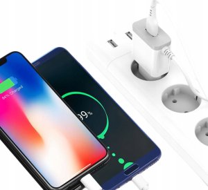 Ładowarka . DENMEN BIAŁA ŁADOWARKA SIECIOWA USB +  KABEL TYP-C DC09T-W 7