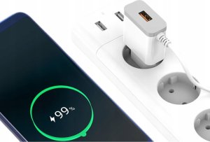 Ładowarka . DENMEN BIAŁA ŁADOWARKA SIECIOWA USB +  KABEL TYP-C DC09T-W 8