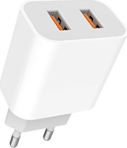 Ładowarka . ŁADOWARKA SIECIOWA 2.4A BIAŁA DENMEN 2XUSB 2400mA DC05 12W SINGLE 2