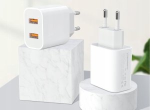 Ładowarka . ŁADOWARKA SIECIOWA 2.4A BIAŁA DENMEN 2XUSB 2400mA DC05 12W SINGLE 3