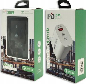 Ładowarka . DENMEN CZARNA ŁADOWARKA SIECIOWA USB +  KABEL TYP-C DC09T-W 3